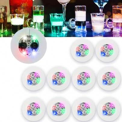 10 Paquete de Posavasos Luminosos, Discos Posavasos LED, Posavasos con Luces de Hadas, Pegatinas Luminosas para Botellas, Posavasos de Bar LED de 7 Colores para Café, Té, Cerveza, Vino, Botella de Licor, Fiesta, Halloween, Navidad