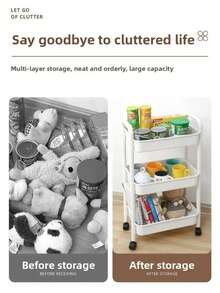 3-Tier Plastic Utility Cart With Wheels, Small Rolling Organizer For Laundry, Bathroom, Kitchen & Dorm - 白色 - 查看 9