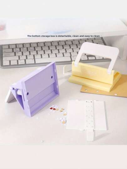 1个Morandi彩色双孔打孔器，手动打孔器带尺子，适用于活页环，便携式打孔器，适合学校和办公室使用。