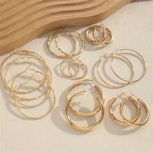 8Pairs Gold Metallic Big Hoop Earrings Set Exaggerated Circle Statement Jewelry For Women Casual Date Night Gift - 金色 - 查看 6