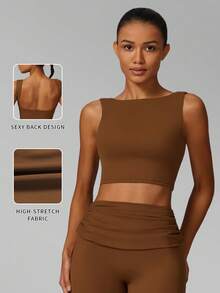 Áo bra thể thao thời trang không lưng MFVIM dành cho nữ, áo tank top yoga kiểu racerback giảm sốc, hỗ trợ tối đa, không đường may, nhanh khô, cổ áo một vai giúp tôn dáng vai thẳng, thoáng khí, thoải mái, thích hợp cho chạy bộ, đạp xe, Pilates, yoga và tập gym ngoài trời. - Rỉ Nâu - Xem 4