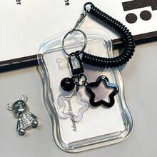 1pc Cute Photo Card Holder Keychain Kpop Photo Card Holder Star Wave Photo Card Keychain Transparent PC Holder Creative Photo Card Holder Metro Bus Student Card Photo Protector, School Supplies, Back To School - A - View 10