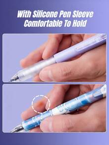 4pcs Minimalist Erasable Ballpoint Pens, 0.5mm Blue Ink, Soft Grip, Solid Color Push-Button, Suitable For Study, Office, Exam And Back To School Season - Gel Pen - View 3