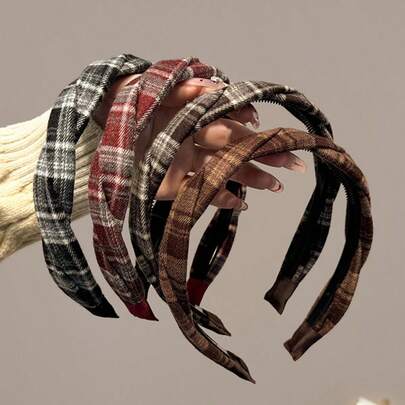 1条格子编织发带，复古学院风，秋冬季百搭发饰