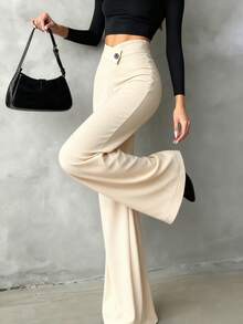 Pantalones rectos casuales y elegantes para mujer, color negro, con diseño en forma de V en la parte trasera de la cintura que acentúa las curvas, adecuados para la escuela, el trabajo, las citas, las vacaciones y otras ocasiones diarias - Albaricoque - Ver 3