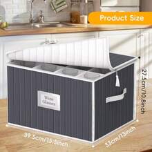Caja de almacenamiento de copas de vino recipientes de almacenamiento de cristalería con soporte inferior lateral de carcasa dura y divisores acolchados funda de almacenamiento apilable para 24 - Gris - Ver 2