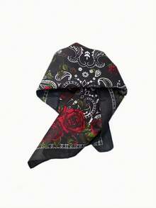 1条男女通用玫瑰腰果花印花棉质围巾，适合春、夏、秋、冬四季佩戴。 - 彩色 - 查看 7