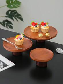 1pc Bamboo Cake Stand With Wooden Base, Dessert Display Plate, Multifunctional Fruit Tray, Suitable For Dining Table Decor, Home And Kitchen Serving Platter, Ramadan Use - Maroon - View 4