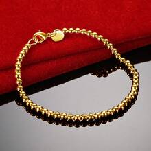 1 chiếc vòng tay dây hạt 4mm bằng bạc Sterling 925 mạ vàng 18K, phù hợp cho cả nam và nữ, thời trang và quyến rũ, quà tặng trang sức sinh nhật. - Vàng - Xem 2