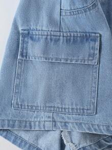 1pc Girls' Outdoor Casual Cute Sweet Denim Shorts With Pockets, Fashionable Capybara Print Design - Light Wash - View 6