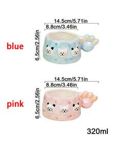 1pc Creative Cute Hand-Painted Cat Paw Handle & Cat Face Ceramic Coffee Mug, Home Use - Multicolor - View 7