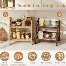2/3-Tier Bamboo Freestanding Storage Shelf, Desktop Organizer, Desk Storage Rack, Kitchen Spice Rack, Doll Display Stand, Coffee Organizer, Cup Holder, Plant Pot Stand, Kitchen Storage Rack, Dorm Cosmetics Organizer. Suitable For Kitchen, Bedroom, Dormitory And Office Desk. - 茶色 - 查看 2