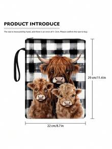 1pc Cute Cow Themed Zippered Book Cover With Lining, Paperback Book Protective Sleeve, Paperback Book Cover, Book Jacket, Book Protector, Book Bag, Printed Book Bag With Front Pocket Multi-Functional Book Storage Bag, Suitable For School, Students, Teachers, Book Lovers - Single Piece - View 6