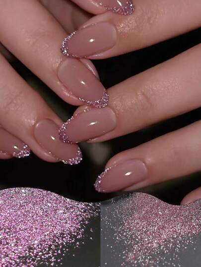 2瓶装/钻石美甲闪粉，反光闪粉，水钻粉，美甲小仙女水晶，全息美甲粉，闪粉装饰，美甲贴片，手部护理 - 玫瑰粉/银色