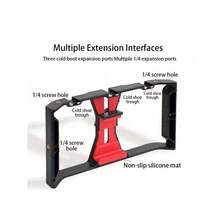 1pc 3-Cold Shoe Smartphone Stabilizer - Anti-Shake Handheld Holder | Lightweight ABS Material With Microphone/Fill Light Slot And 1/4" Interface, Suitable For Live Streaming And Vlogging - Black - View 8