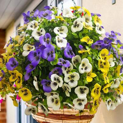 6株户外仿真花卉假植物，户外防紫外线仿真花卉，丝绸仿真花灌木绿植，适用于门廊、花园、露台、窗台花箱装饰，逼真户外仿真花，逼真户外假花，户外防紫外线丝绸花