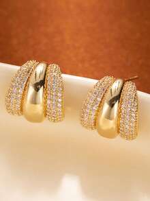 1 Pair Autumn/Winter Fashion Oxidized Copper Three-Claw C-Shape Rhinestone Earrings, Versatile & Elegant Daily Wear For Women - Fashion Earrings - View 4