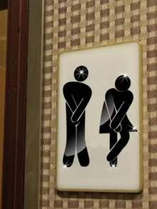 2 pièces Panneau de salle de bain unisexe, signalisation de salle de bain colorée et lumineuse, symbole de genre en matériau ABS convenant aux toilettes publiques, autocollants, décalcomanies murales, décalcomanies de décoration pour la maison, décoration de printemps, rafraîchissez votre maison, autocollants de décoration lama, cadeaux d'anniversaire et de remise des diplômes - Multicolore - Voir 2