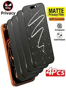 4pcs Matte Tempered Glass Screen Protector, Anti-Spy, Anti-Scratch, Anti-Fingerprint, Smooth Touch, Gaming Essential, Micro-Frosted Surface Maintains Image Quality, Waterproof, Privacy Protection, , Compatible With IPhone X/XR/11/12/13/14/15/16/17/17 Plus/17 Pro/17 Pro Max - Black - View 24