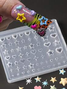 1件 Y2K 星空夏季美甲硅胶模具 3D 迷你心形星爆弧形模具模板 凝胶印花沙龙 DIY 音乐节派对婚礼美甲用品 可重复使用美甲印花工具 - 無色 - 查看 4
