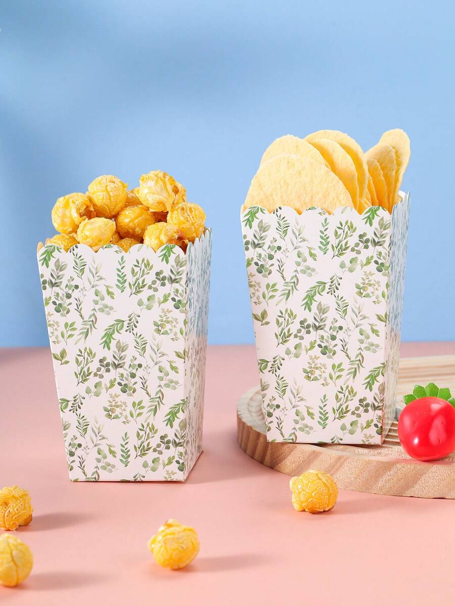 Bộ 24 đĩa, cốc, hộp đựng bỏng ngô dùng một lần hình lá viền vàng, đồ dùng tiệc tùng phù hợp cho 24 khách, bộ đồ ăn bằng giấy dùng một lần cho sinh nhật, đám cưới, tiệc tùng, dã ngoại gia đình. - Nhiều màu - Xem 1