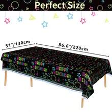 Paquete de 3 suministros de mantel para fiesta de resplandor Funda desechable de plástico neón mantel rectangular de color negro 51 x 87 pulgadas para decoración de fiestas que brillan - Estilo resplandeciente 01 - Ver 2