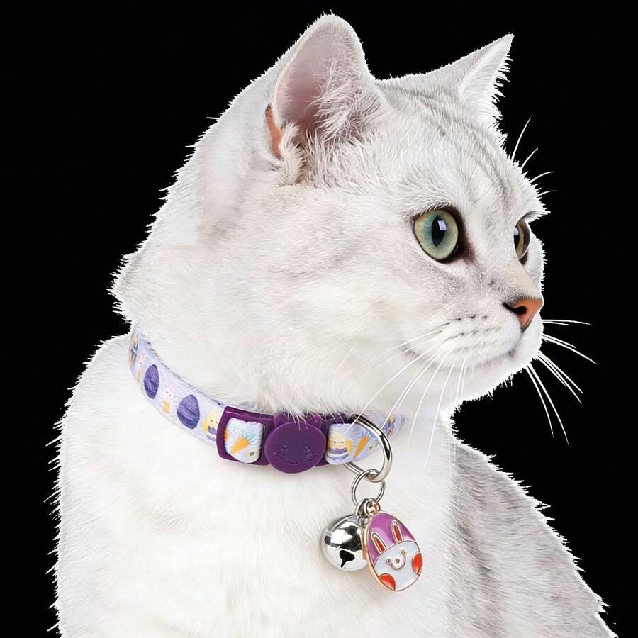 1pc Cute Bell Collar With Adjustable Buckle And Four-Leaf Clover Design, Made For Cats - Multicolor - View 1