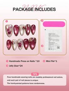 10 móng giả thủ công màu vàng, hình dáng hạnh nhân cỡ trung bình, móng acrylic, bộ móng giả 3D mắt mèo tự làm với trang trí ngọc trai/kim cương, họa tiết hoa Y2K, thích hợp cho tiệm nail, các bạn nữ, tiệc tùng và quà tặng. - Nhiều màu - Xem 4