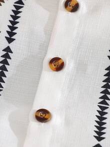 2pcs/Set Baju Bayi Laki-laki Motif Retro Kancing Penuh Lengan Pendek dengan Kain Bergaris Bertekstur, Celana Pendek Warna Polos dengan Pinggang Elastis, Cocok untuk Pakaian Sehari-hari dan Jalan-jalan - Hitam - View 5