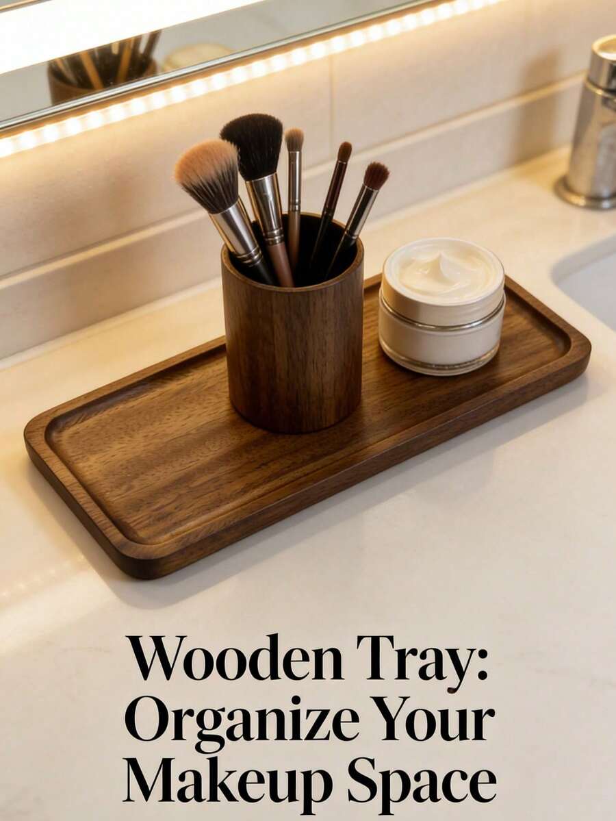 Rectangular Decorative Tray, Bathroom Tray, Wooden Tray, Multipurpose Tray, Kitchen Tray, Bathroom Decor, Room Decor, Bathroom Accessories, Suitable For Living Room, Hotel, Shower, Bathroom, Home Use, Meeting Various User Needs - C-Wood Color - View 1