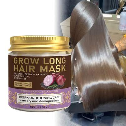 强韧秀发精华发膜，蕴含生物素、迷迭香、洋葱及多种天然植物成分——适用于受损脆弱发质——防止断裂和毛躁，提升秀发光泽，改善头皮健康——适合所有发质