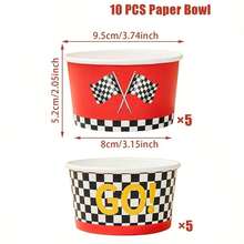 10 Stücke/20 Stücke/60 Stücke, Rennthemen Papier Schüsseln, rot-weiß karierte Pappteller, Rennthemen Eiscreme Becher - karierte Flagge & "LOS!" Dessert Schüsseln, Einweg Papier Snack Becher für Rennauto Geburtstags Party & Themen Geburtstagsfeier - Übersicht 8