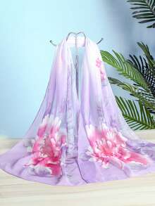 1条新款春夏简约印花轻薄真丝围巾，适合女士日常穿搭搭配 - 彩色 - 查看 10