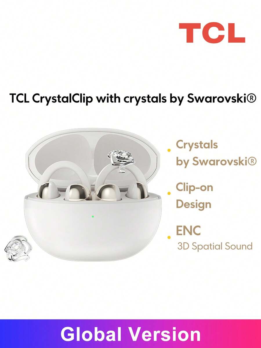 TCL CrystalClip * Swarovski® 特別版開耳式耳機-閃耀水晶玫瑰夾耳式耳機,3D 空間音訊與 AI 翻譯,36 小時播放時間,女性美學穿戴式科技珠寶 - 查看 1