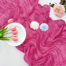 Rectangular Table Runner, 180*90CM, 300*90CM, 400*90CM, Cheese Cloth Table Runner, Bohemian Cheese Cloth Transparent Table Cloth, Suitable For Wedding, Holiday Party, Graduation Ceremony, Birthday Or Holiday Party Cake Table Decor, Romantic Banquet Table Decor Chiffon Table Runner, Suitable For Both Outdoor And Indoor Colorful Tablecloth - Hot Pink - View 6