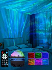 1 pièce Lampe de projection des vagues de l'océan alimentée par USB, Veilleuse de chambre à coucher, Salle de jeux, Retour à l'école, Lampe magique, Cinéma maison, Éclairage, Lampe de chambre, Veilleuse, Plafonnier, Décoration de chambre, Saint-Valentin, 7 modes de couleur et télécommande, Gradable - Multicolore - Voir 10