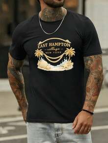 East Hampton Village New York Palm Beach T-shirt Tessuto Premium Street Hip-Hop Comodo Resistente Stampa Grafica Unica - nero - Visualizzare 1