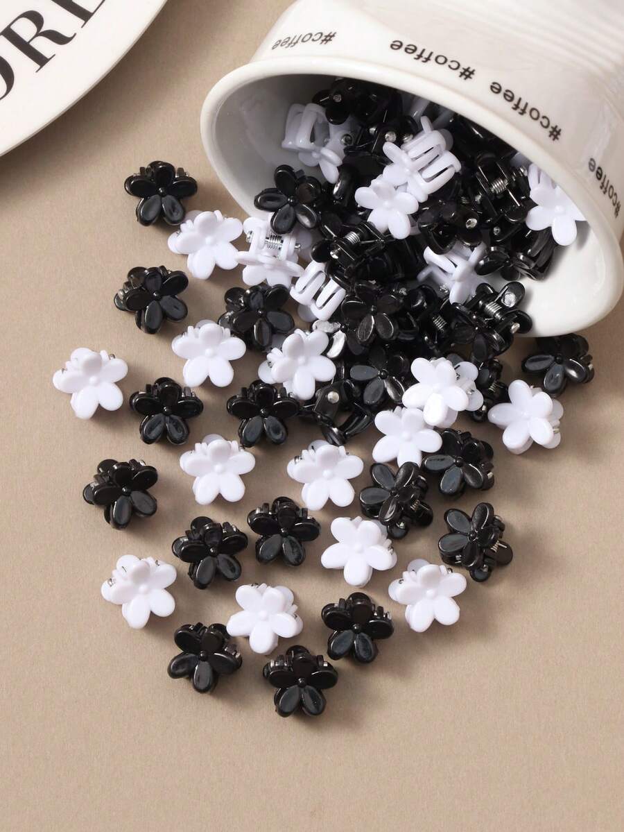 10/30/50 chiếc kẹp tóc hoa nhỏ màu đen trắng, kẹp tóc mái lệch tối giản dễ thương cho bé gái (màu ngẫu nhiên), kẹp tóc kiểu móng vuốt mùa hè đi biển, kẹp tóc du lịch. - Nhiều màu - Xem 1