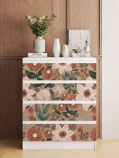 OUTANA 1卷PVC家居装饰淋浴墙贴及装饰墙纸，波西米亚风花卉自粘叶子墙纸，可移除防水防潮防油易清洁，适用于家居装修浴室安装，也适用于厨房防溅板、浴室、橱柜抽屉等房间装饰，生日毕业礼物墙纸，房间装饰墙贴。春季装饰品，焕新家居，节日装饰贴纸。