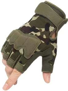 1pair Men Solid Fashionable Fingerless Gloves For Outdoor Riding - 軍綠色 - 查看 6