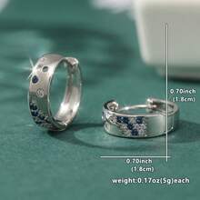 1 Pair Handmade Copper Synthetic Zirconia Bicolor White And Blue Earrings, Fashionable Party And Engagement Earrings For Women - Silver - View 6