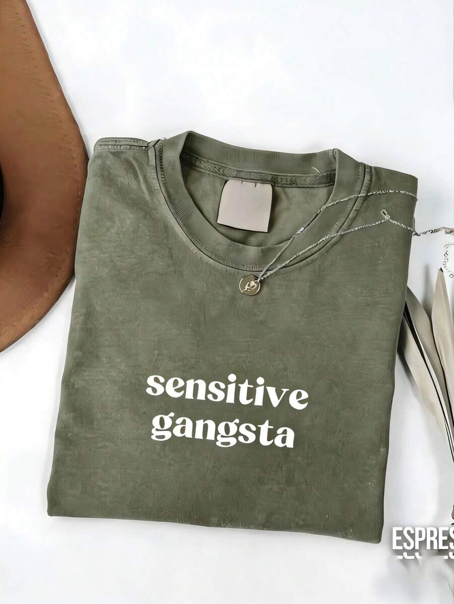 Sensitive Gangsta Quote T-Shirt Meme God Forbid L'm A Sensitive Gangster Graphic Tee,Im A Mommy Mamacita T-Shirt Gift For Hereaster Outfits - 綠色 - 查看 1