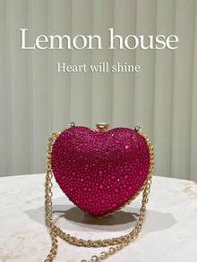 1 chiếc ví cầm tay hình trái tim lấp lánh màu hồng cánh sen sang trọng, túi xách mini hình trái tim dễ thương, phù hợp cho tiệc tối, đám cưới, lễ kỷ niệm, quà tặng cho phụ nữ. - Màu Hồng Tươi - Xem 4