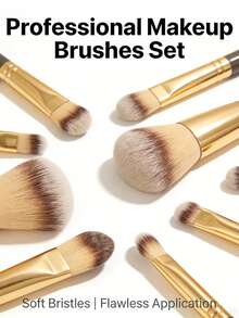 Princess Rose 18件套专业化妆刷套装 - 包括：面部刷、粉底刷、腮红刷、散粉刷、斜角轮廓刷、锥形晕染刷、唇刷、遮瑕刷、小号眼影刷、眼线刷、混合刷、扇形刷，专业化妆工具套装，奢华化妆刷，旅行化妆套装，新手化妆刷，平价美妆工具，纯素化妆刷，化妆礼盒套装 - 金色 - 查看 7