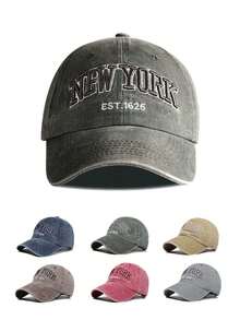 Letter Embroidery Washed Vintage Baseball Cap New York Women's Baseball Cap Washed Baseball Cap - 1件-棕色 4線 - 查看 2
