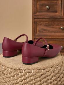 MonaNise 咖啡色玛丽珍方头3厘米高跟鞋，适合工作、晚宴等场合，复古黑色，时尚休闲卡其色鞋款 - 棗紅色 - 查看 6