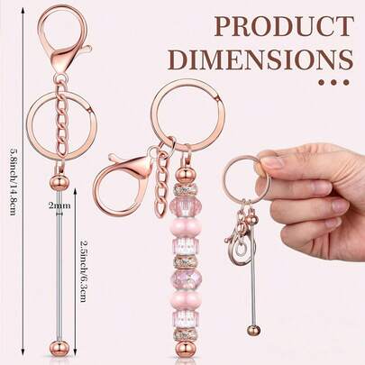 5/10pcs Rose Gold Beaded Keychain, Blank Metal Keyring, Beaded Keychain, Connector, Bead Keychain, Decorative Accessories, Bags, Pendants And Holiday Gifts
