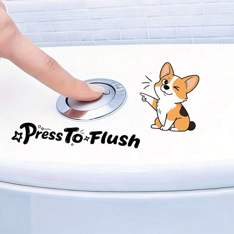 1 pieza Pegatina de inodoro con gato de dibujos animados, "Presionar para tirar de la cadena" Decoración de baño autoadhesiva para inodoro y bañera, apta para vidrio, azulejos y paredes lisas, puede cubrir defectos y sellar, sin necesidad de planchar, decorativa, colores vibrantes, regalo único ideal, fácil DIY, pegatina de pared para baño - Multicolor - Ver 11