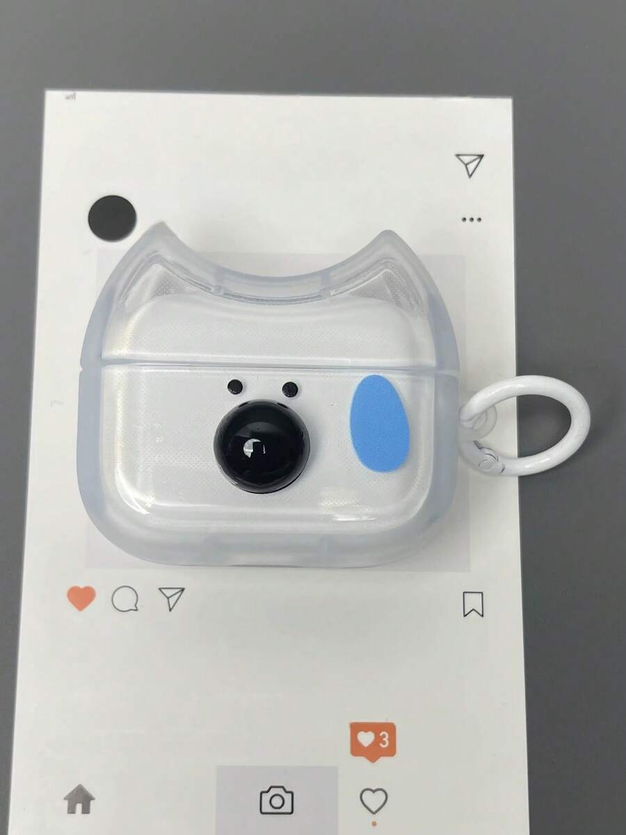 1pc Funny 3D Sweating Dog Nose Style Pro 2 Earphone Case, Soft Protective Cover For Apple 1/2/Pro/3, Cute Earphone Shell (Earphones Not Included) - Translucent White - View 1