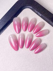 10 Stück handgemachte Nagel Sticker, Nail Art Zubehör, Nageldekoration, Künstliche Nägel, kurze Nägel, Sommer Nägel, Acryl Nagel Sticker, Y2K Stil, rosa Nägel, weiße Nägel, rosa Farbverlauf Nägel mit eingebetteten Strass, minimalistischer eleganter Stil, geeignet für Damen und Mädchen für Partys und den täglichen Gebrauch, inklusive Nagelpflege Werkzeuge. - Pink - Übersicht 13